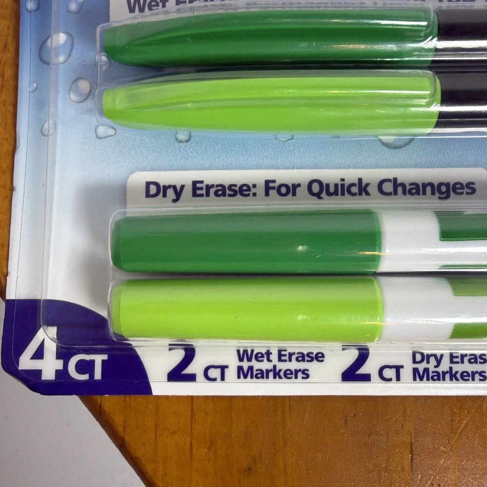 Expo 4ct Fine Mixed 2 Dry‎ / 2 Wet Erase Marker Assorted Green, NEW
